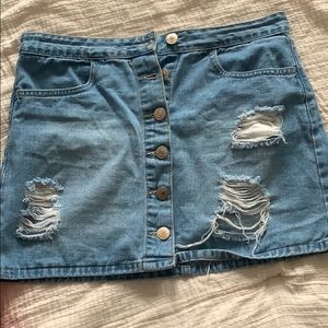 ripped blue jean skirt